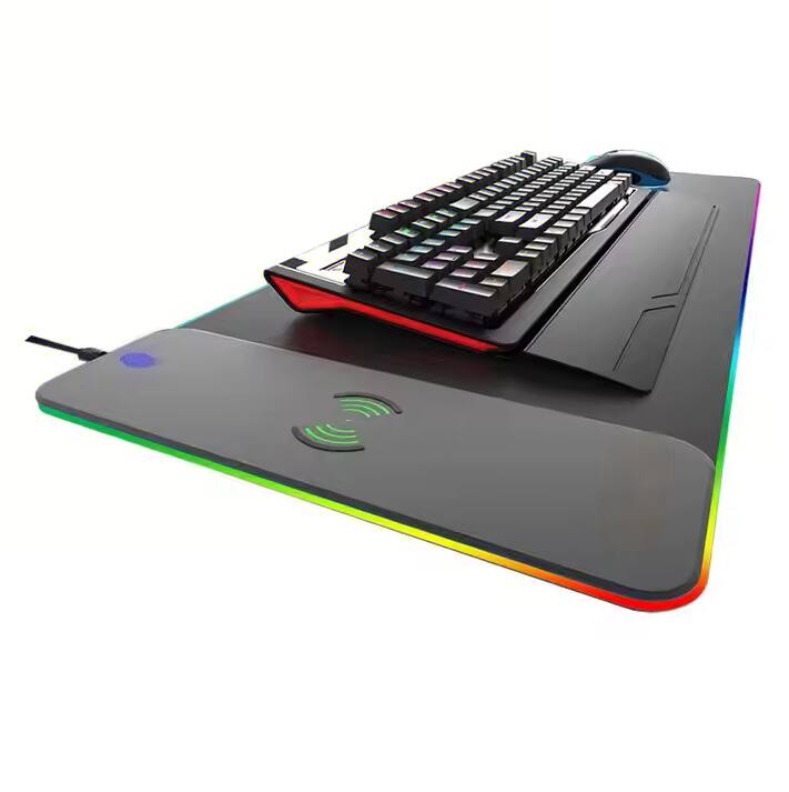 Alt View 3. Cluzine - RGB Wireless Charging Mouse Pad Large Gaming Desk Mat Qi Fast Charging - Black.