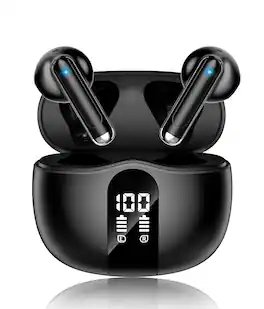 Luckbyte - Wireless Earbuds Bluetooth 5. 4 Headphones with LED Display, Noise Cancelling Mic, 50H Playtime, Black