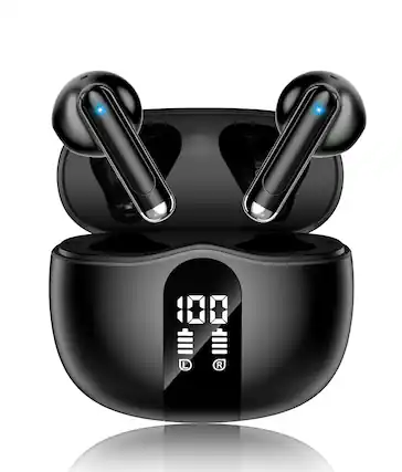 Front. Luckbyte - Wireless Earbuds Bluetooth 5. 4 Headphones with LED Display, Noise Cancelling Mic, 50H Playtime, Black.