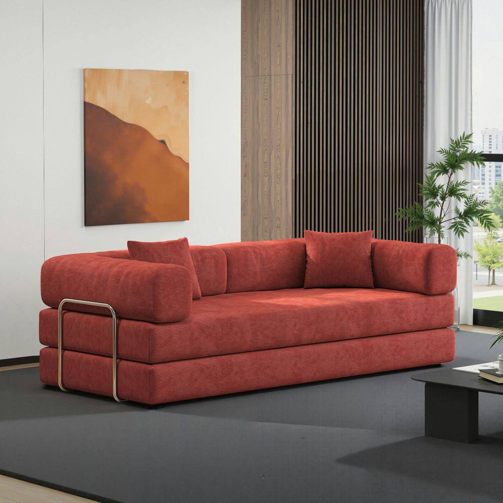 Front. Kadyn - 78.8" Modular Floor Sofa, Convertible Pudding Block Design with Armrests, Compression Packaging, Orange - Orange.