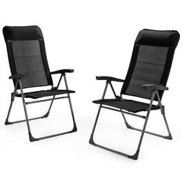 Gymax - 2PCS Patio Folding Dining Chairs Portable Camping Headrest Adjust - Black