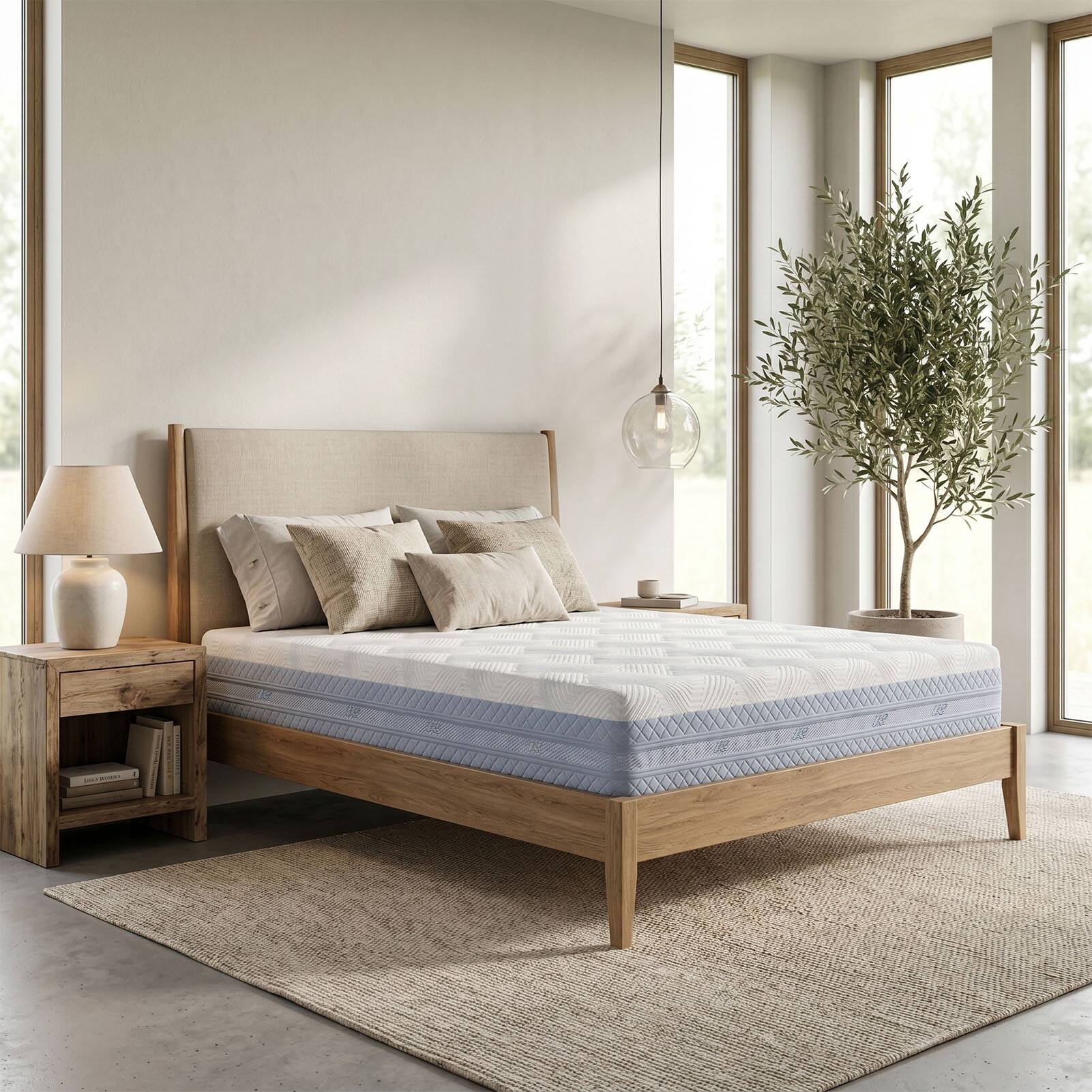 Alt View 4. FED Fitness - Queen Mattress,14 Inch High Density Soft Foam Mattress Comfortable Sleeping Bed Mattress - White/Blue.