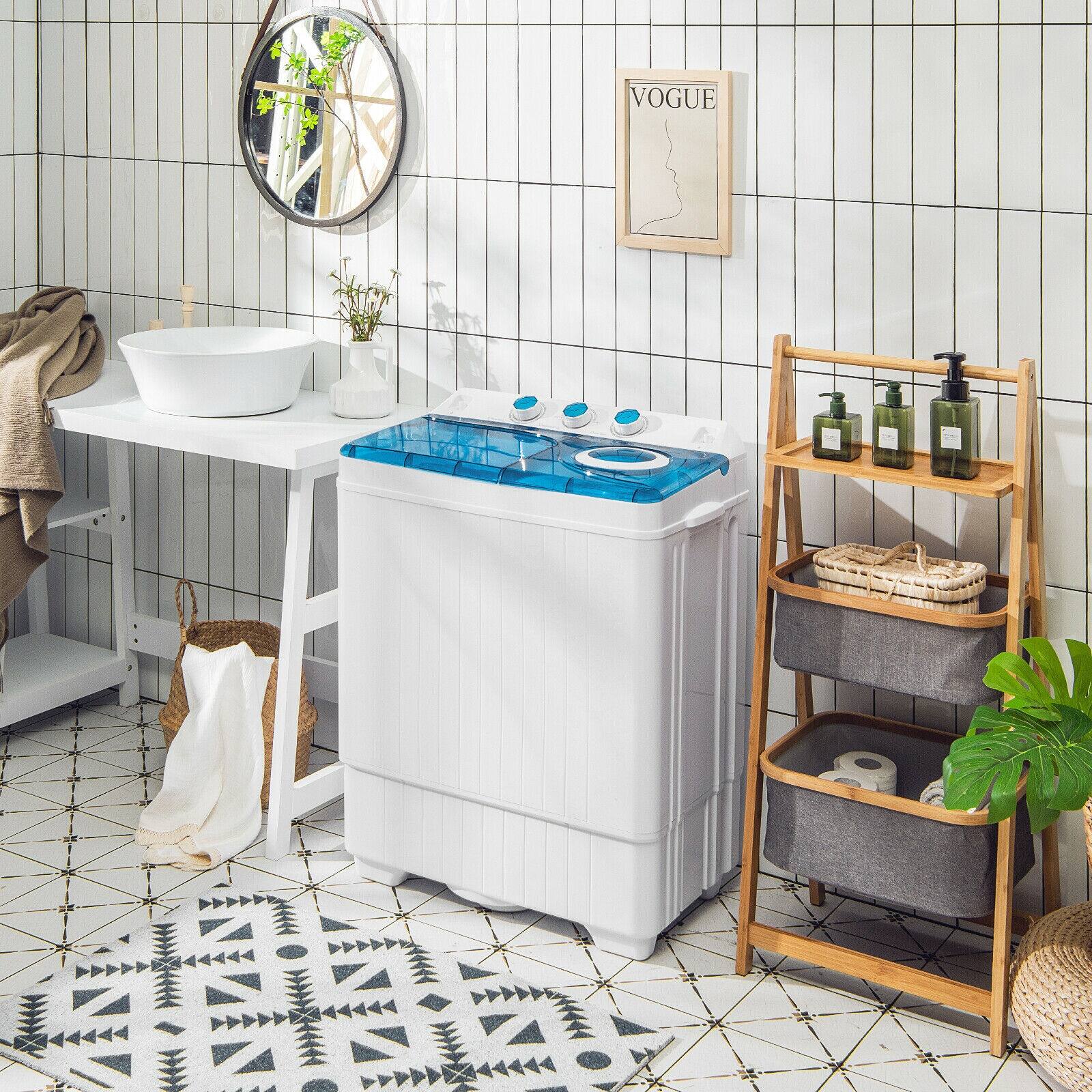 Angle. SKONYON - Twin Tub Washing Machine with 18 Lb Wash Capacity 8 Lb Spin Dryer and Dual Water Inlet System - Blue.