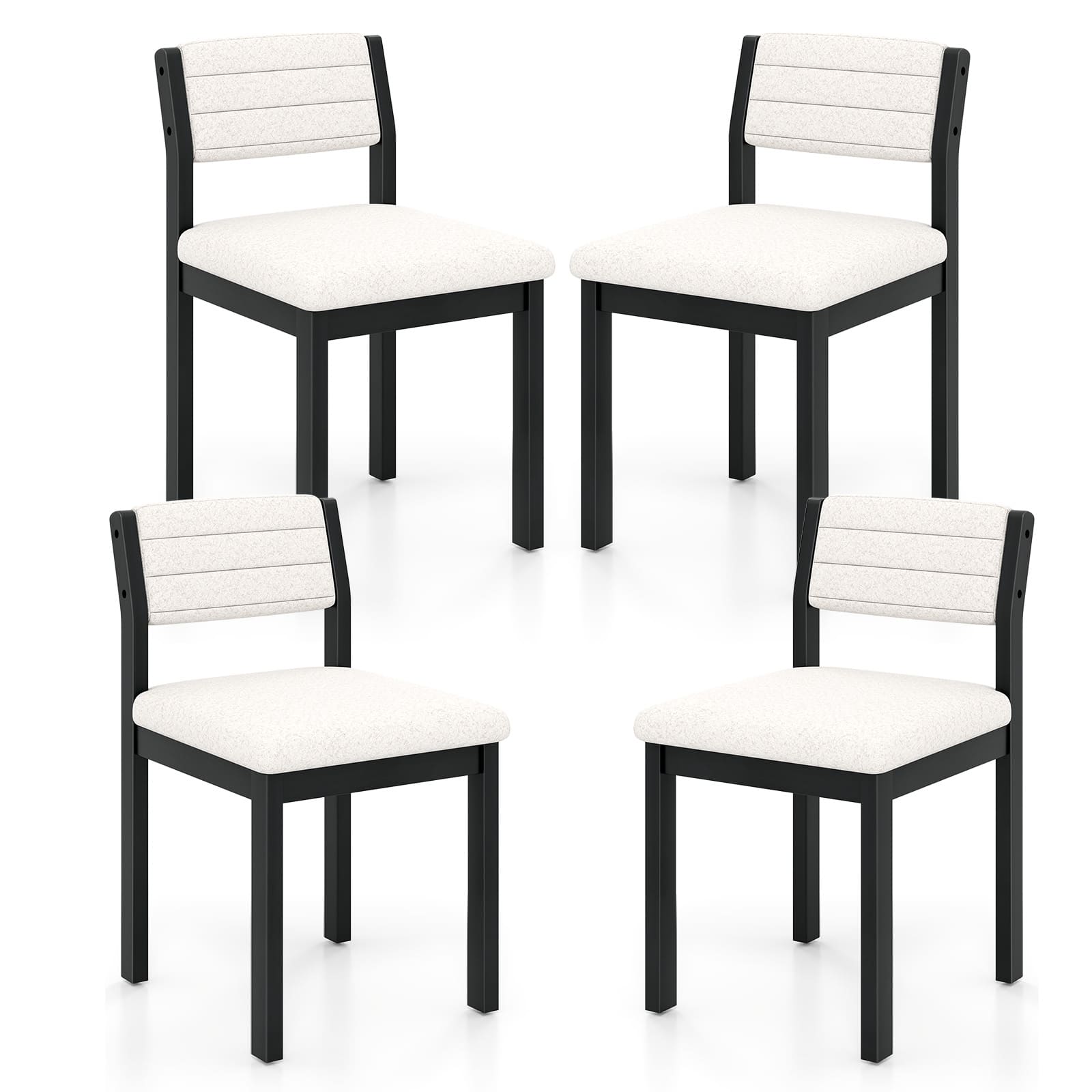 Gymax - Dining Chair Set of 4 Sherpa Upholstered Kitchen Chairs w/ Wood Frame White - Black, White