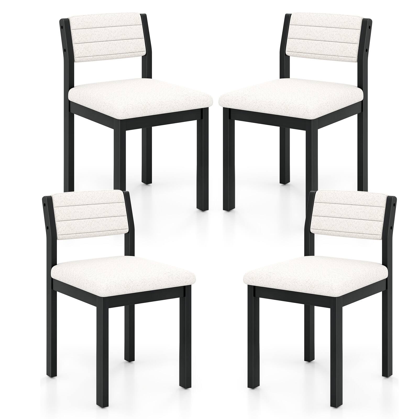 Gymax - Dining Chair Set of 4 Sherpa Upholstered Kitchen Chairs w/ Wood Frame White - Black, White