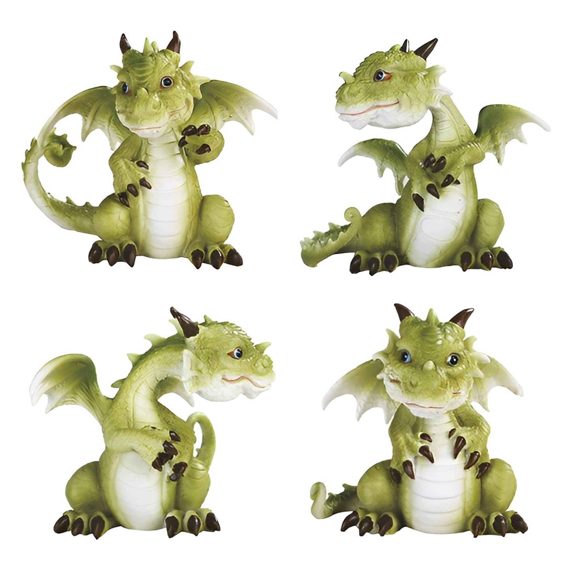FC Design - 4-PC Cute Dragon 4.25"H Figurine Statue Set Office/Computer Desk Tabletop Medieval Gaming Home Decor Gift - Multi-Color