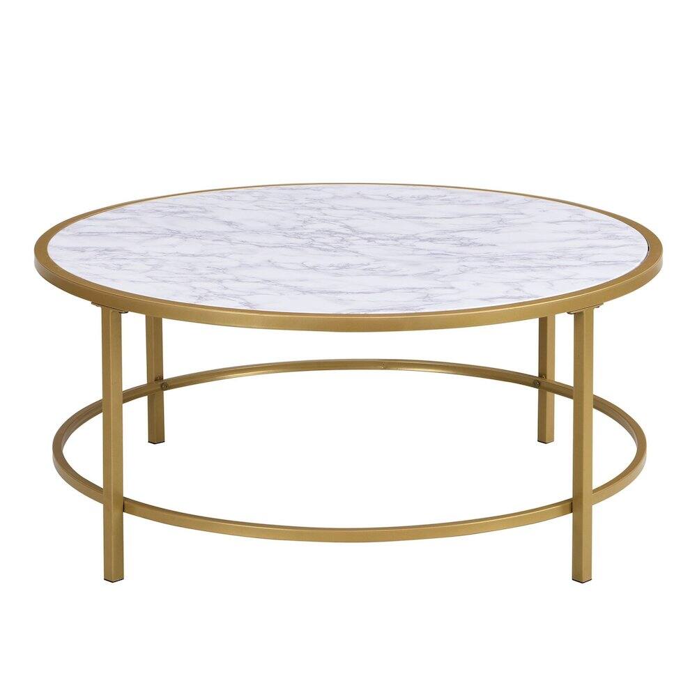 Alt View 1. Carolina Chair & Table - Verazano Faux Marble Top 36" Round Coffee Table - Gold - Gold.