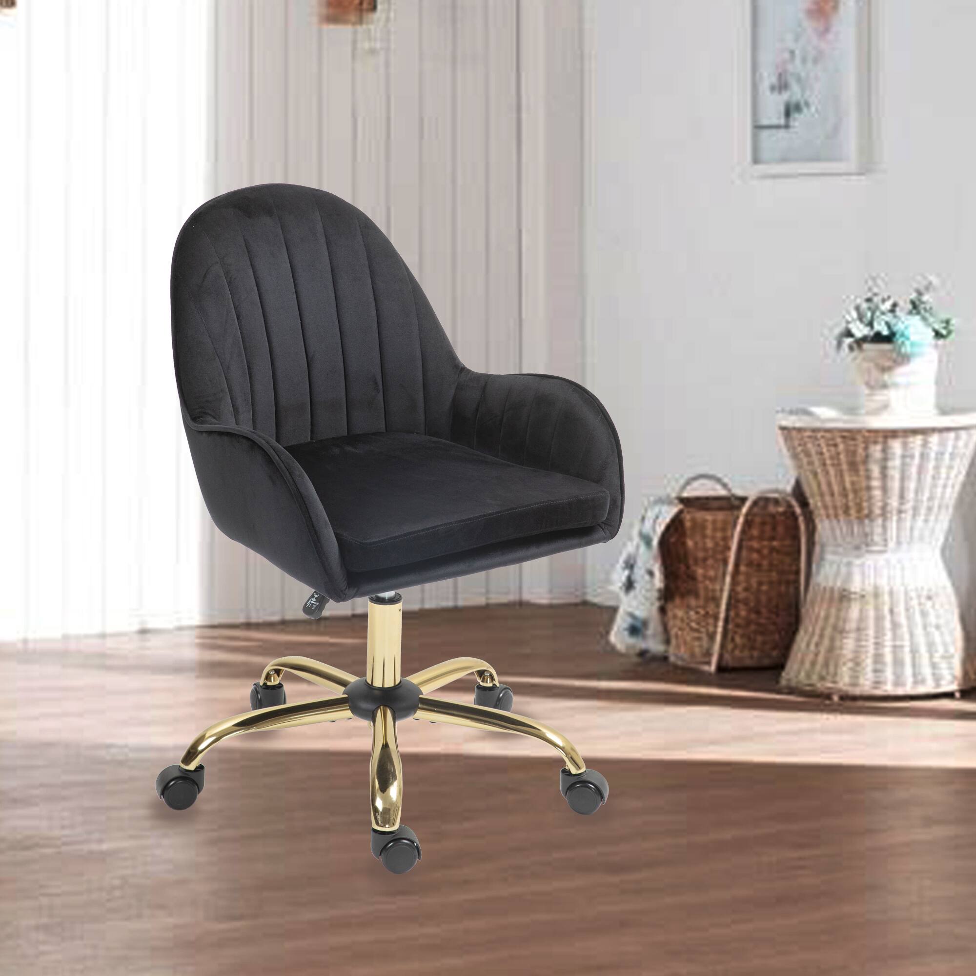 Left. APRILSOUL - Home Office Chair with Comfortable Support 360 - Degree Swivel Wheels Height - Adjustable - Black+Gold.