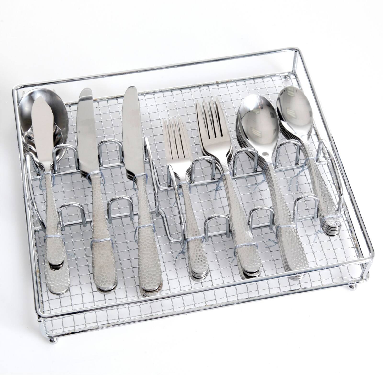 Alt View 6. Gibson - Gibson Home Hammered 46 Piece Flatware Set with Wire Caddy - Silver.