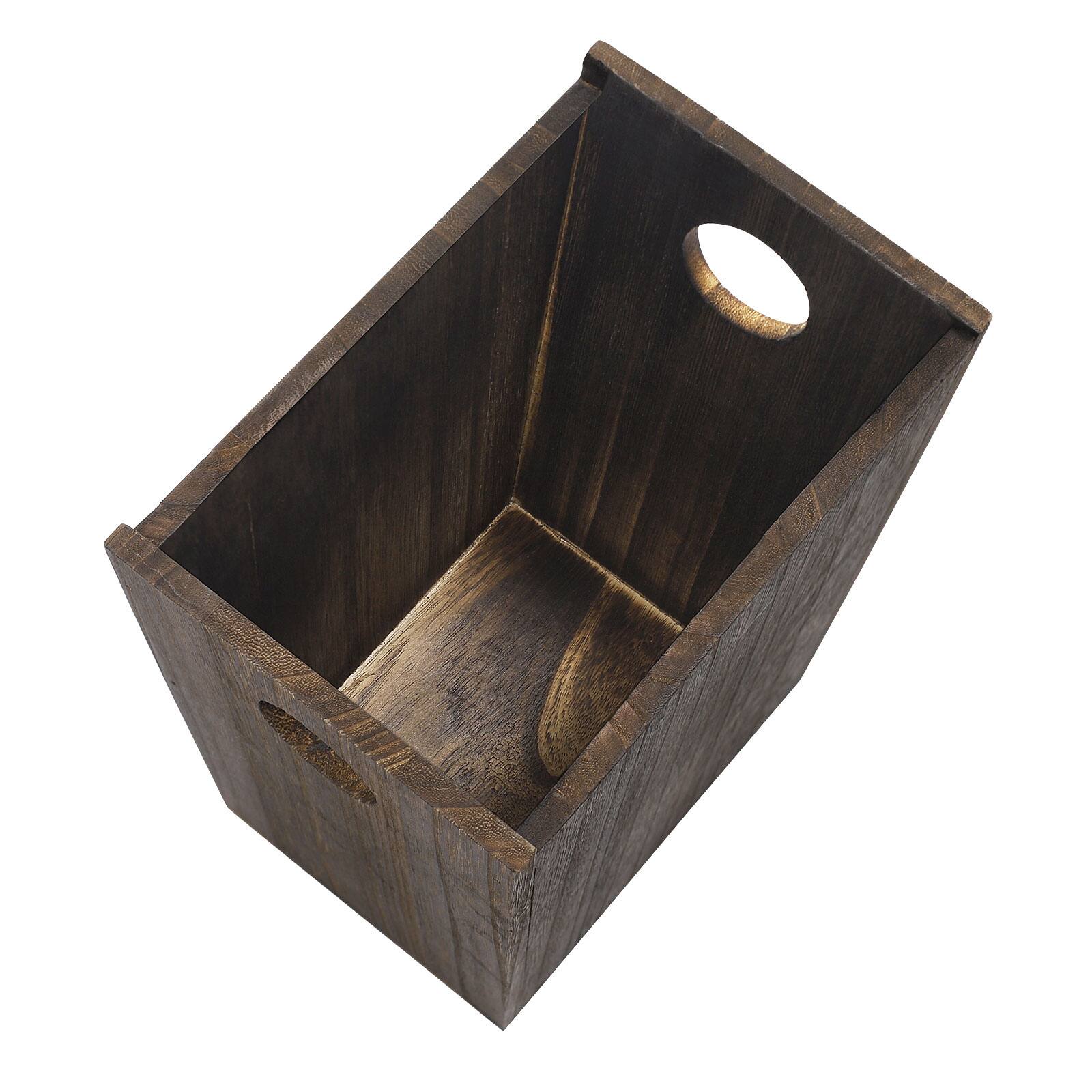 Alt View 1. Oumilen - Burnt Wood Waste Basket with Circular Cutout Handles, Tapered Wooden Trash Bin for Bathroom Bedroom Office.