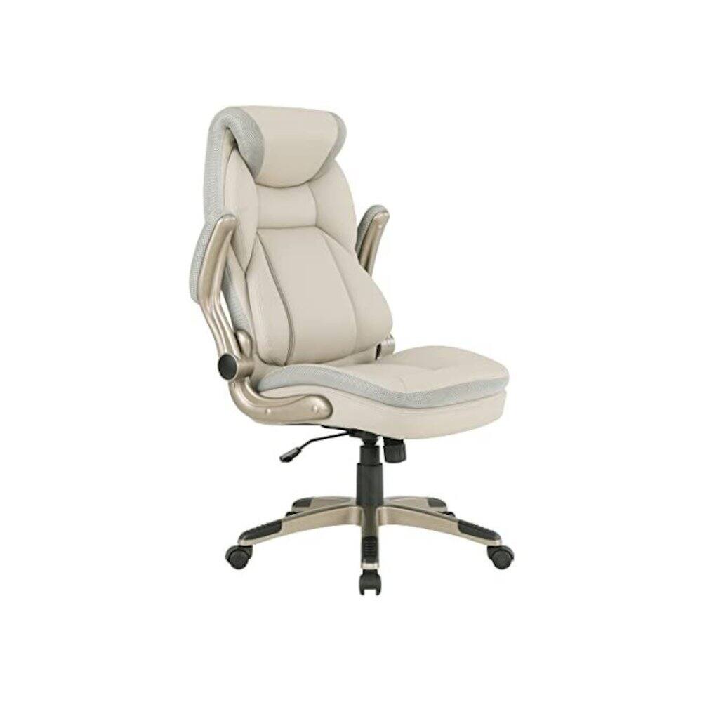 Alt View 4. FurniFact - Taupe Bonded Leather Executive Chair With Cocoa Coated Base and Wheels - Taupe / Cocoa.