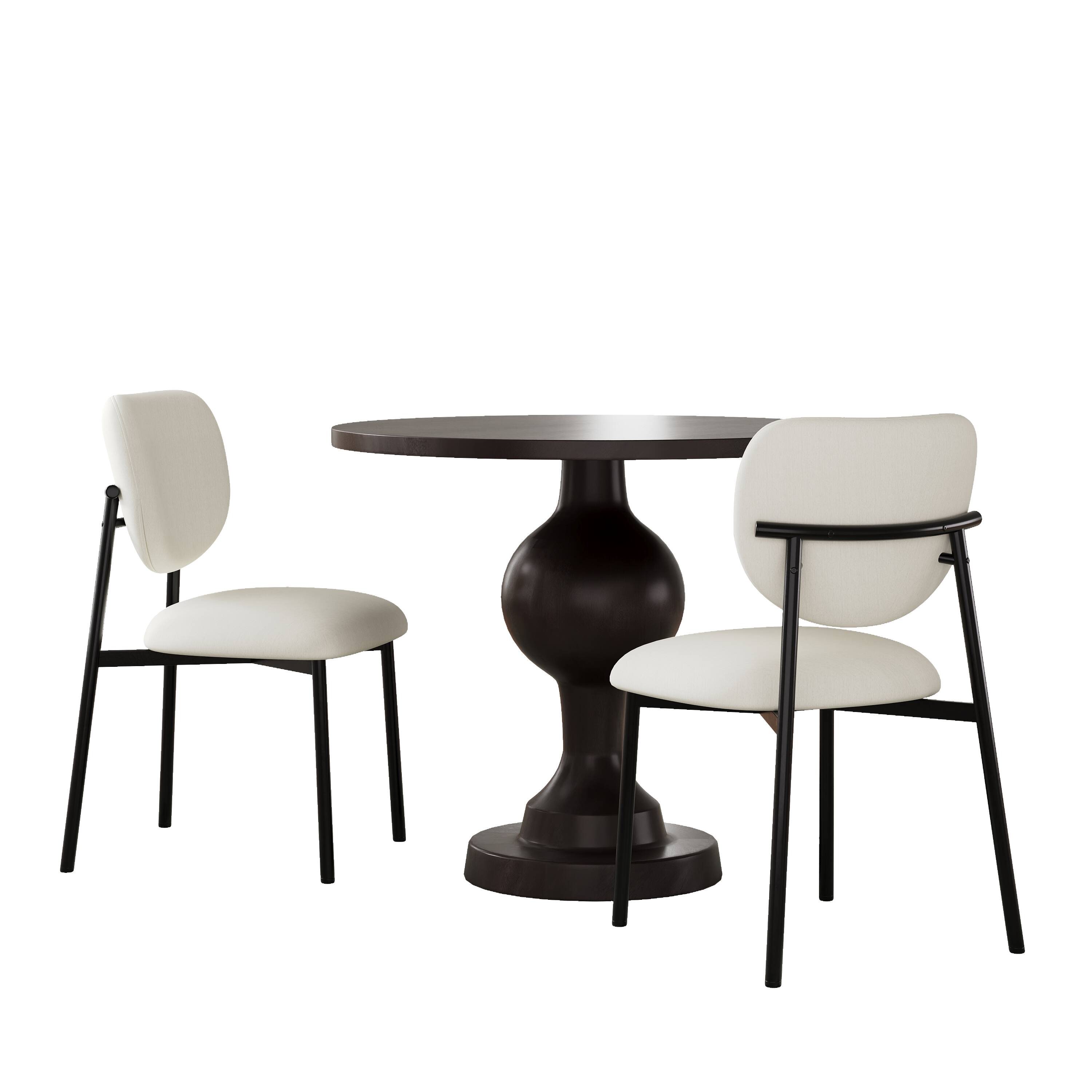 Angle. TinyHomie - 3- Piece Dining Set Upholstered Dining Chairs With Metal Legs Set of 2 Beige Black Round Dining Table - Beige and Black.