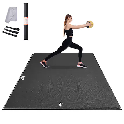 Front. VEVOR - Exercise Mat, Non Slip High Density Premium Yoga Mat, Fitness & Exercise Mat with Bag & Carry Strap (6x4ft) - Black.