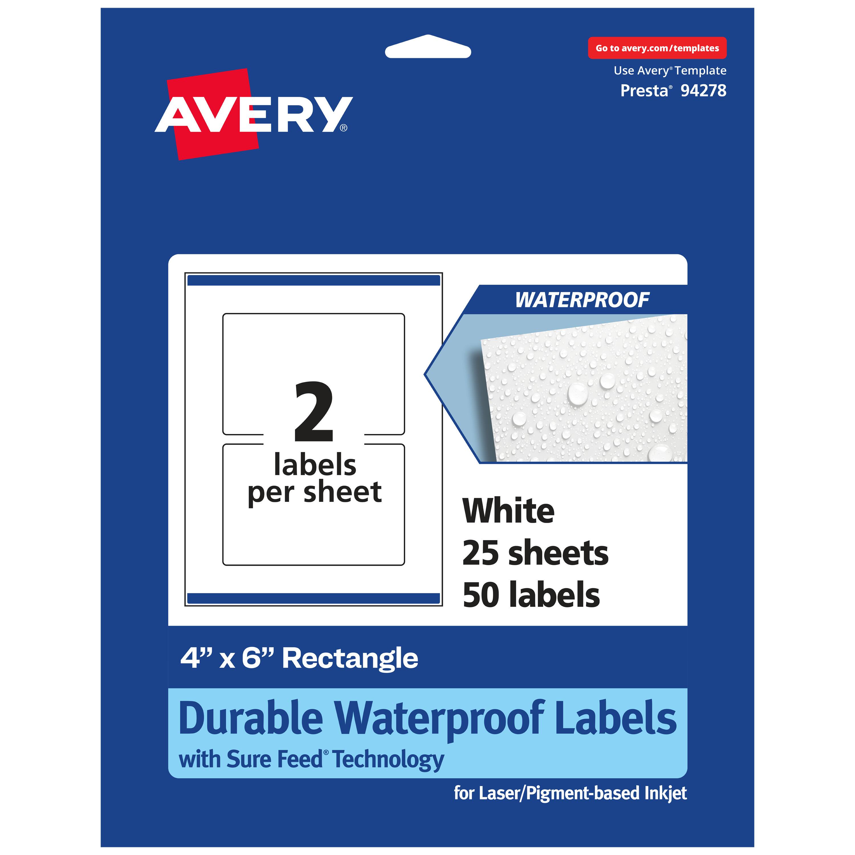 "Avery - 4"" x 6"" Waterproof Rectangle Labels, 50 Labels - White" price history on PriceWatchPro