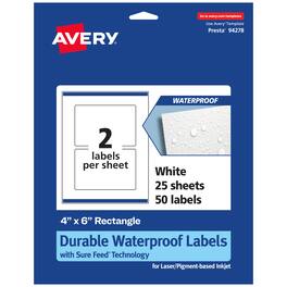 Avery - 4" x 6" Waterproof Rectangle Labels, 50 Labels - White