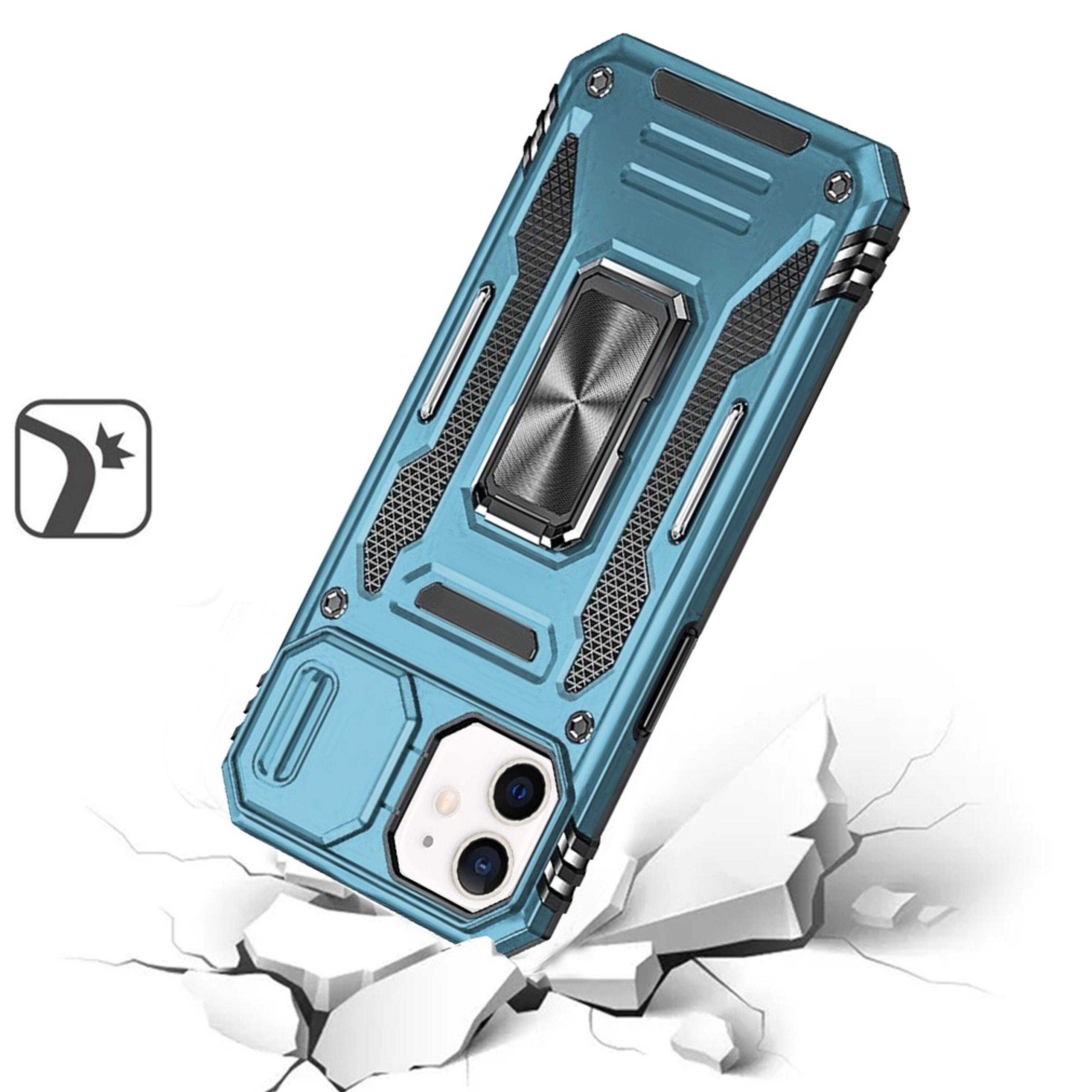 Alt View 1. Kitcheniva - Dual Layer Shockproof Sliding Lens Cover Magnetic Ring Stand Phone Case With Tempered Glass For iPhone 12/12 Pro Light B - Light Blue.