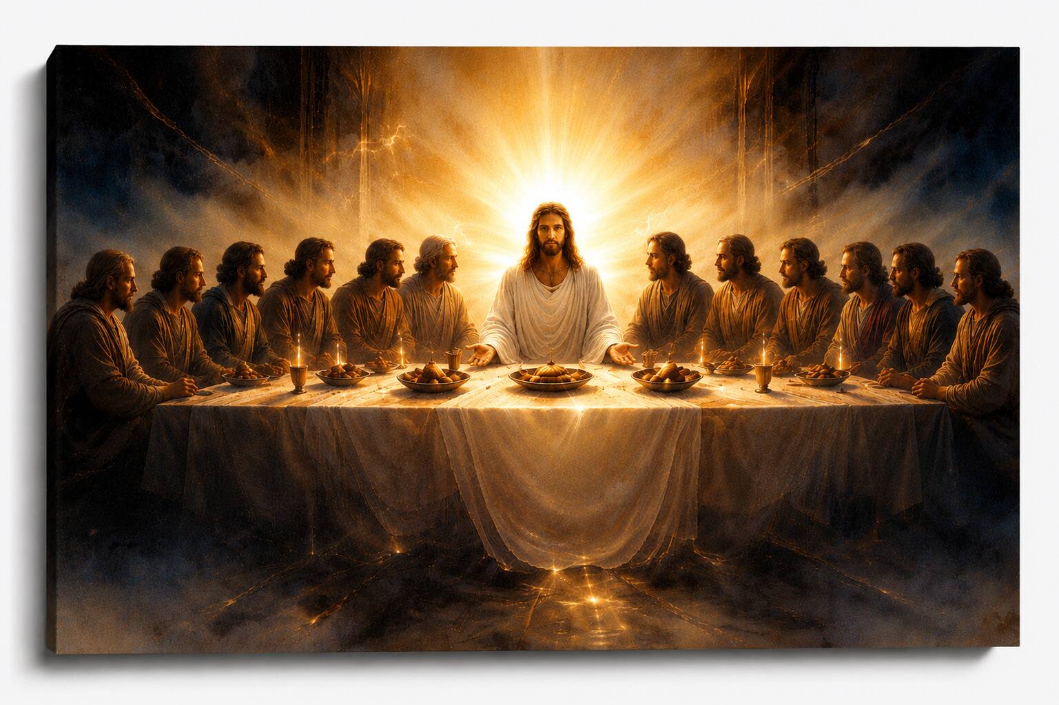 FC Design - Large Canvas 24x36" Ready-to-Hang Golden Color Sacred Last Supper Art Painting Home Wall Décor - MultiColor