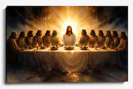 FC Design - Large Canvas 24x36" Ready-to-Hang Golden Color Sacred Last Supper Art Painting Home Wall Décor - MultiColor