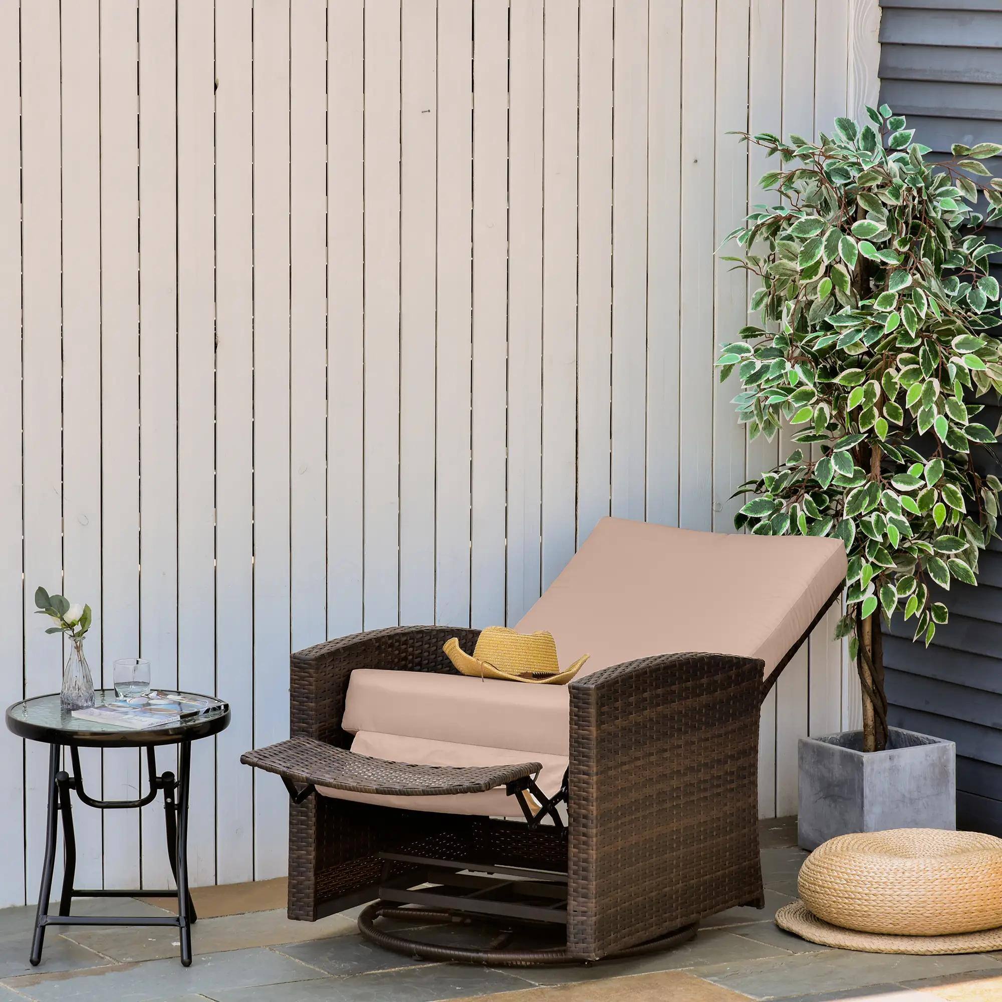 Angle. Resenkos - Resenkos Patio Recliner, Outdoor Swivel Chair with Reclining & Footrest, Waterproof Cushions for Comfort,Khaki - Khaki.