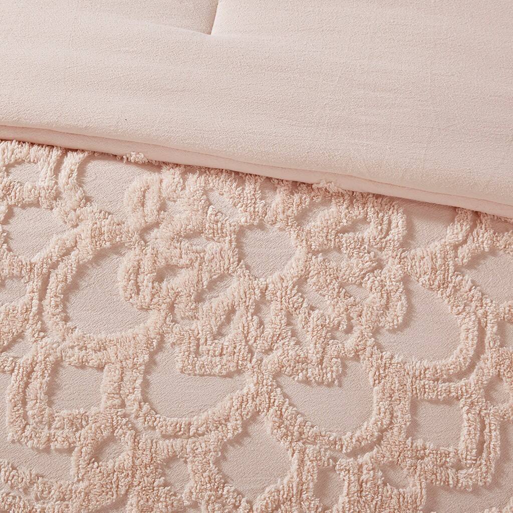 Alt View 5. Gracie Mills - Gracie Mills Ray 3-Piece Boho-Inspired Tufted Cotton Chenille Medallion Comforter Set - Blush.
