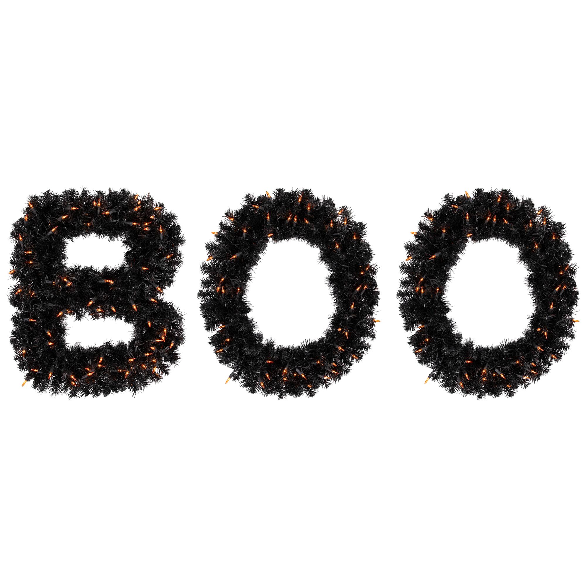 Front. Northlight - Lighted Letter "Boo" Outdoor Halloween Sign - 18" - Orange Lights - Black.