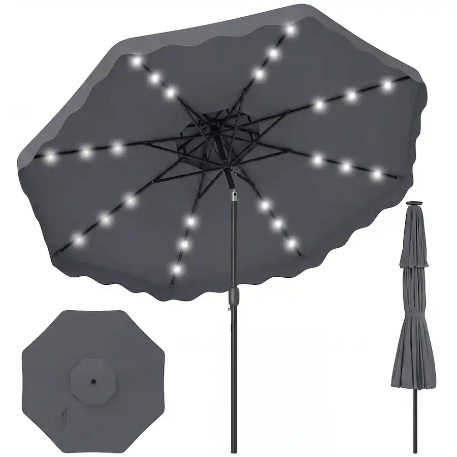Push Button Support Gymax 9 FT Solar LED Patio Umbrella Push Button Tilt & Crank 24 LED ...