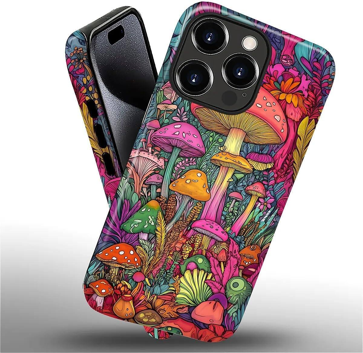 Alt View 2. BUBM - Smartphone Case for iPhone 16 Pro Max - 2-Layer Durable Smartphone Protection Case - Psychedelic Mushrooms.