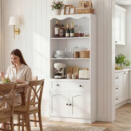 Aheaplus - 80'' Tall Freestanding Pantry Cabinet with Drawer, Cabinet, and 3-Tier Open Shelves - White