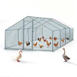 Winado - 25x10x6FT Large Metal Poultry Cage for Chicken Run, Walk-in Chicken Pen with Waterproof Cover for Garden Outdoor Yard - Silver Frame, Green Mesh