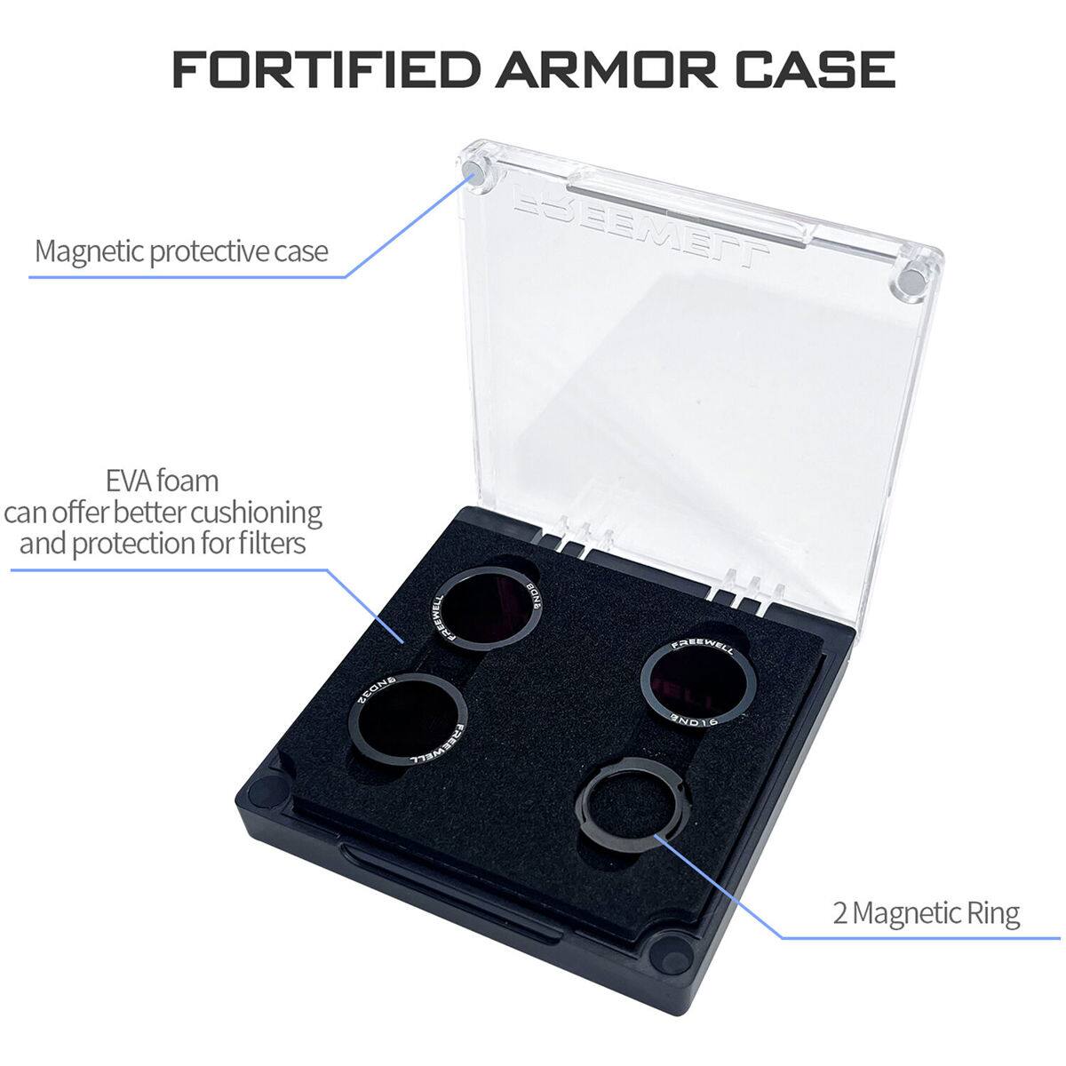 FORTIFIED ARMOR CASE

Magnetic protective case

EVA foam can offer better cushioning and protection for filters

2 Magnetic Ring