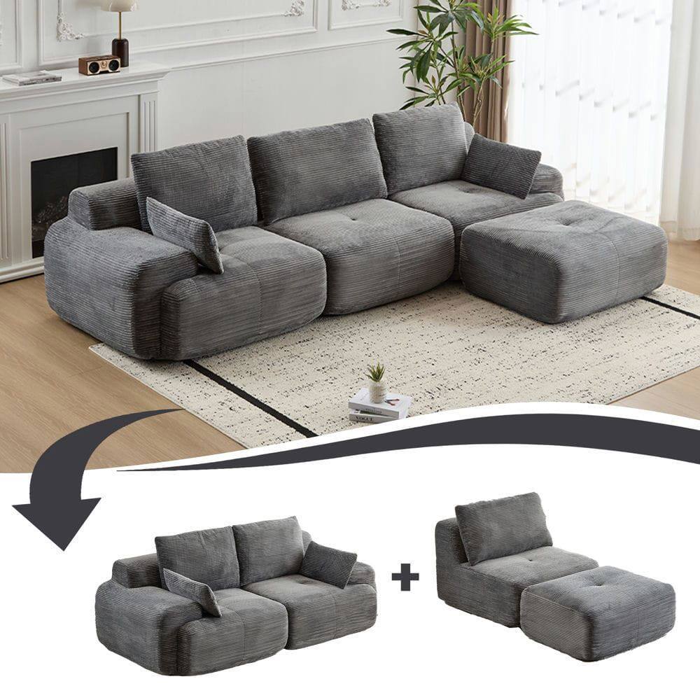 Alt View 5. Kadyn - Modern Memory Foam Compressed Sofa, Large Pet-Friendly Sectional Couches, Corduroy Fabric, Gray - Gray.
