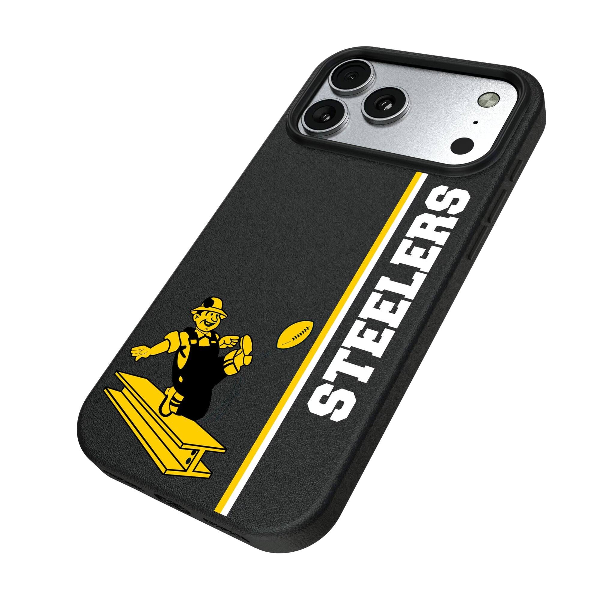 Alt View 1. Keyscaper - Pittsburgh Steelers Throwback Logo iPhone Magnetic Bump Case - 15 - Black.