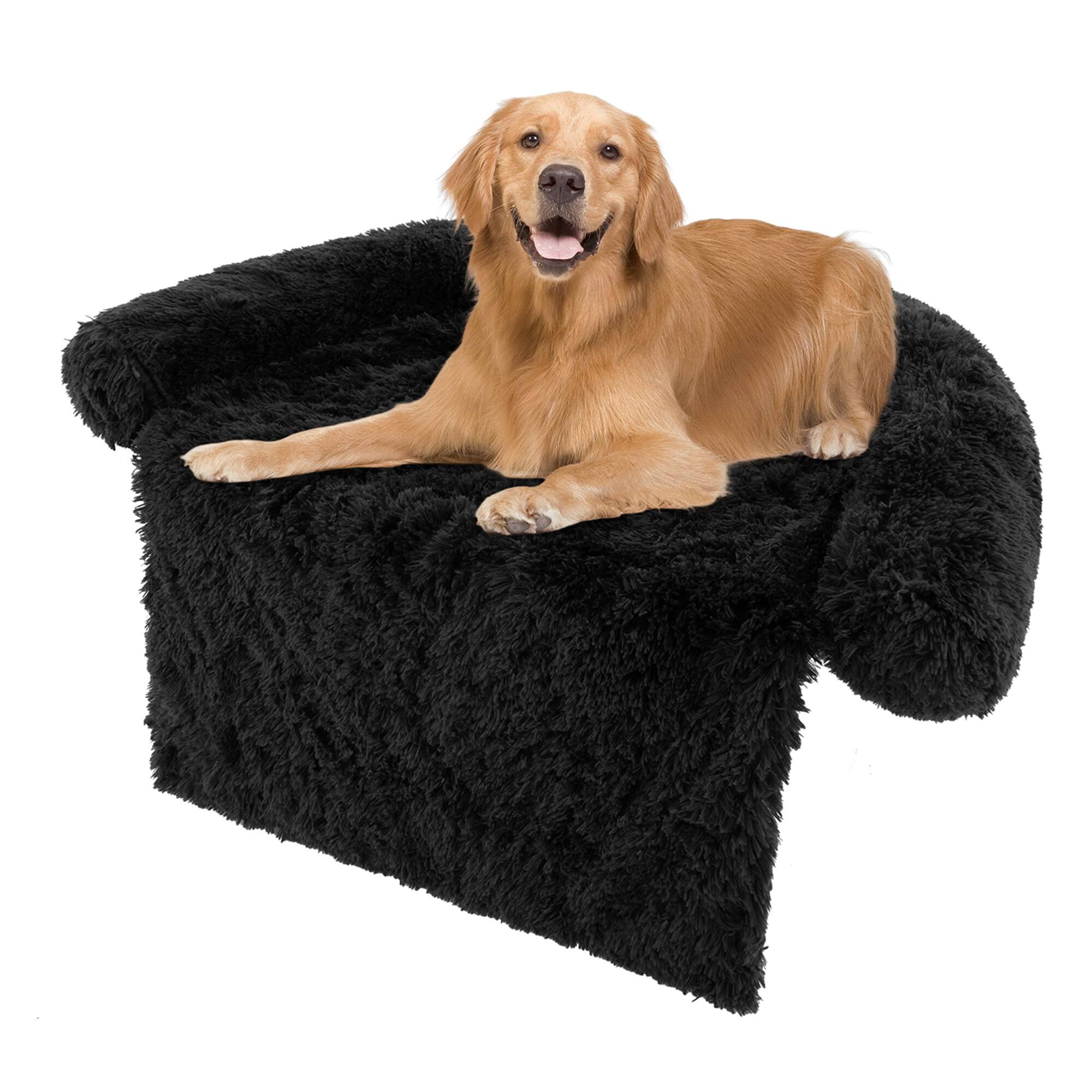 Costway - Plush Calming Dog Couch Bed with Anti-Slip Bottom Plush Mat for Large Dogs & Cats - Black