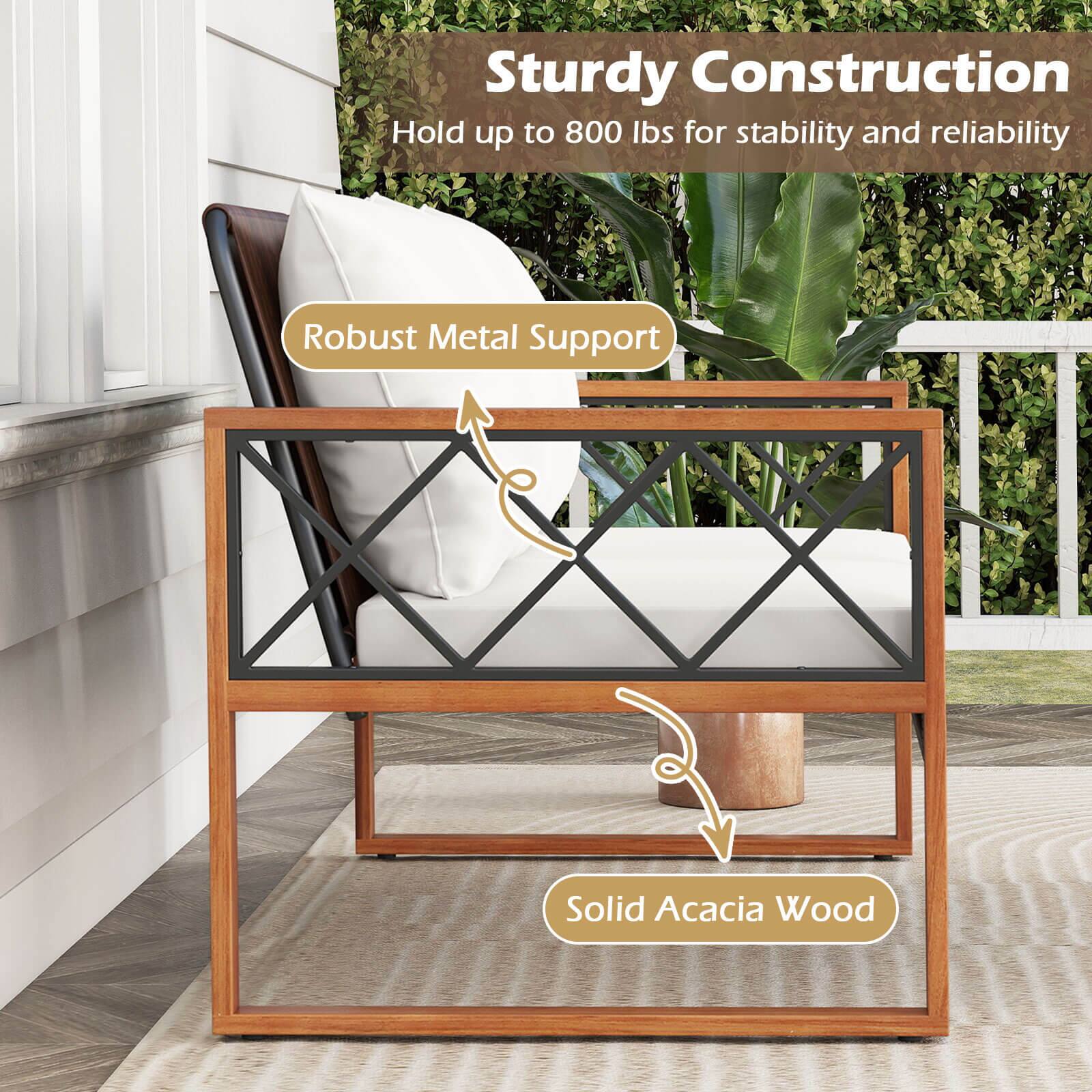 Sturdy Construction  
Hold up to 800 lbs for stability and reliability  

Robust Metal Support  

Solid Acacia Wood
