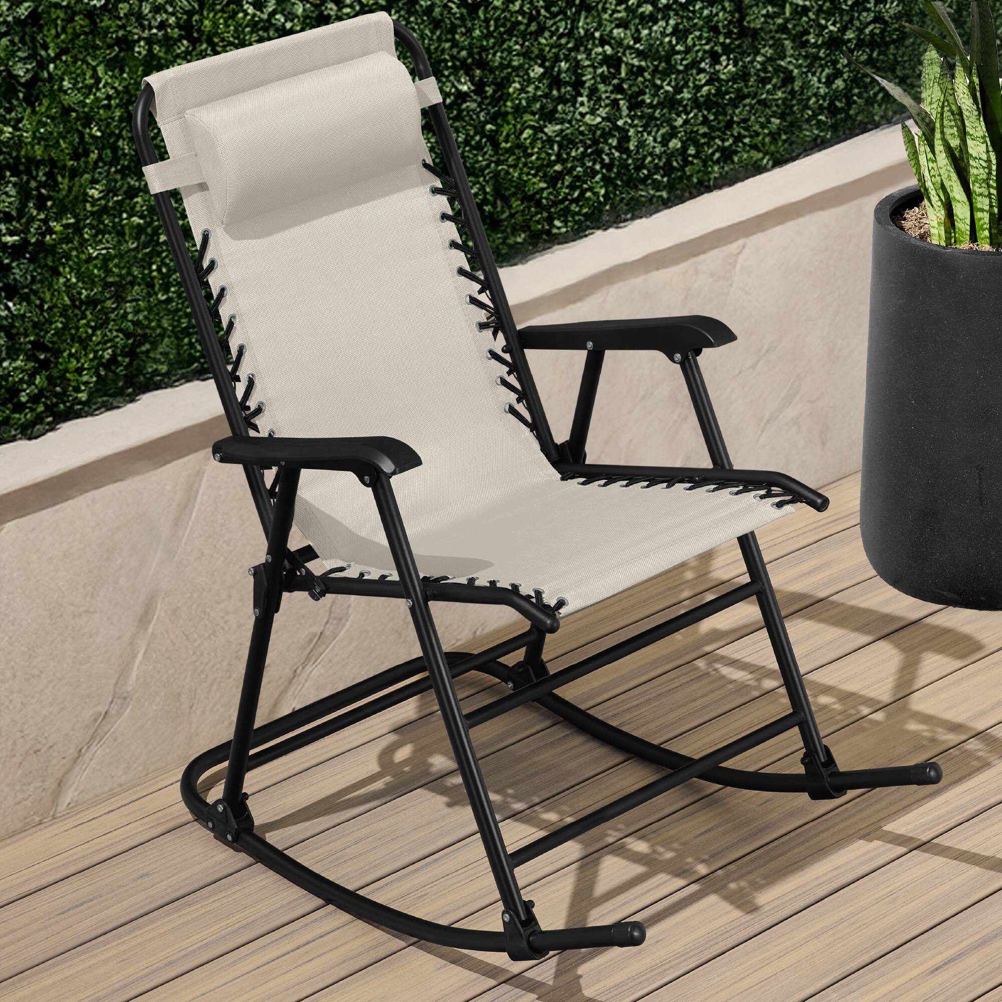 Alt View 6. Best Choice Products - Best Choice Products Folding Outdoor Zero Gravity Rocking Lounge Chair w/ Headrest Pillow - Ivory - Ivory.