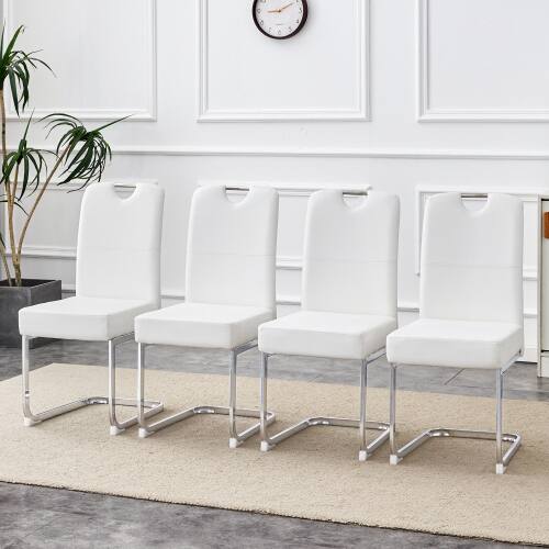 Left. GOODSILO - Set of 4 Ergonomic Dining Chairs with Thickened Cushions and Built-in Spring Support - White.
