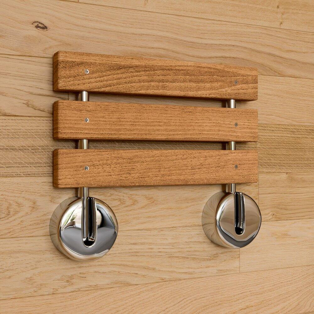 Left. Alfi - Polished Chrome 16" Folding Teak Wood Shower Seat Bench - Brown.