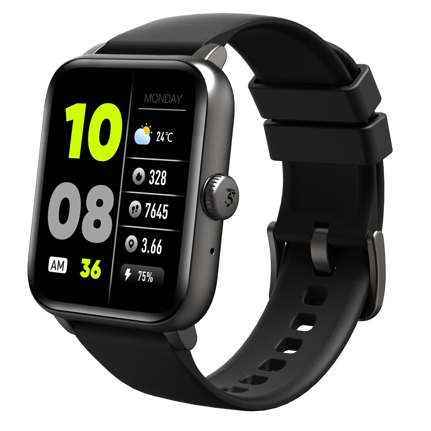 3Plus - Vibe Fit Smartwatch, 1.83" Touch Screen, Bluetooth, Heart Rate, Blood Oxygen, 50+ Workouts, IP68 Water Resistant - Black - (2022)
