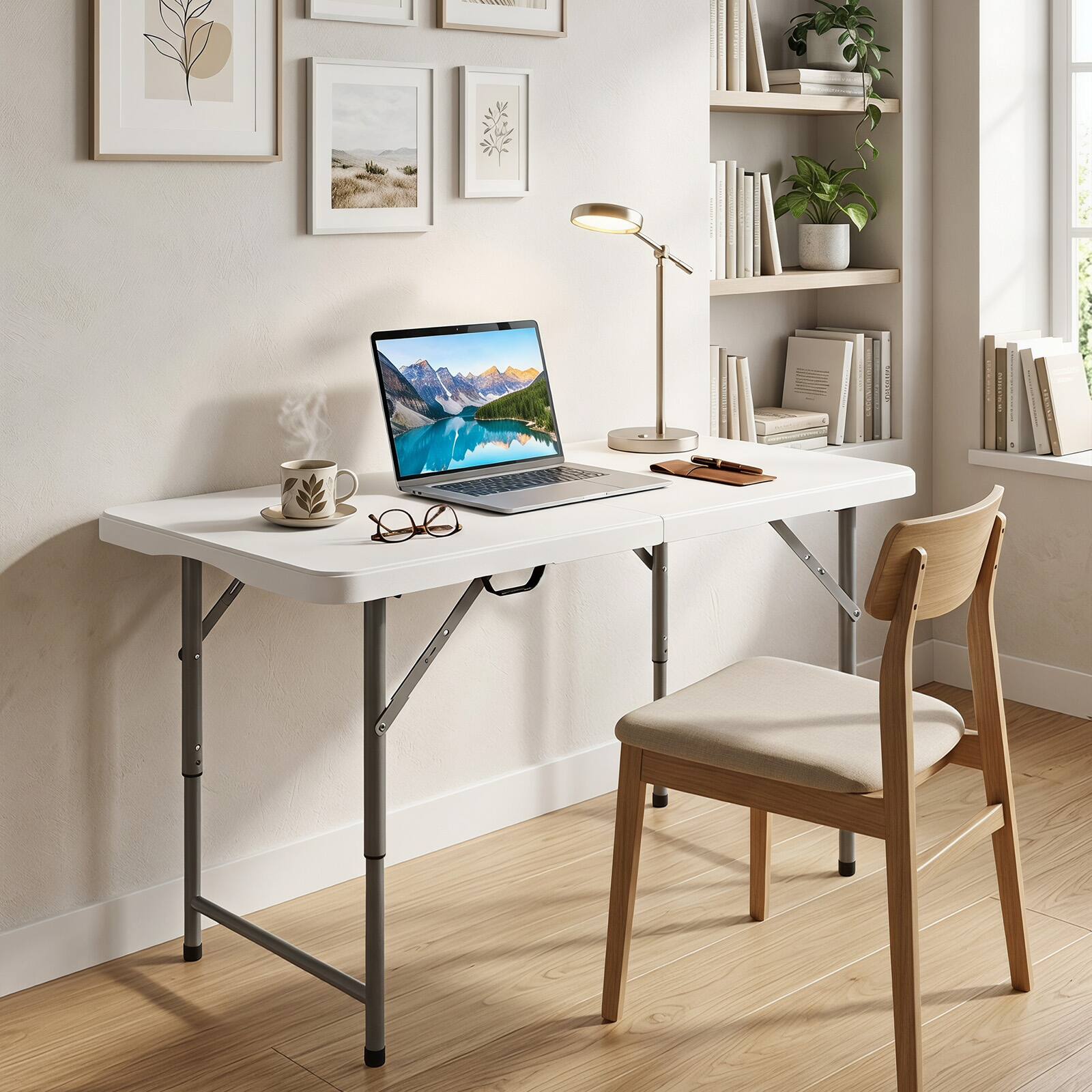 Alt View 4. Costway - Costway 4 ft Portable Camping Table with HDPE Tabletop & Metal Legs Safety Lock for Party - White.