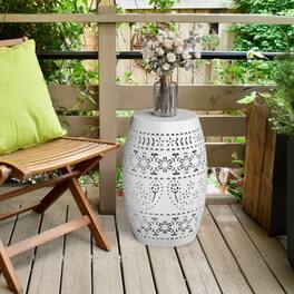 Winado - 9.4in Side Tables Patio End Table Anti-Rust Metal Round Drum Garden Stool Iron for Indoor Outdoor - White