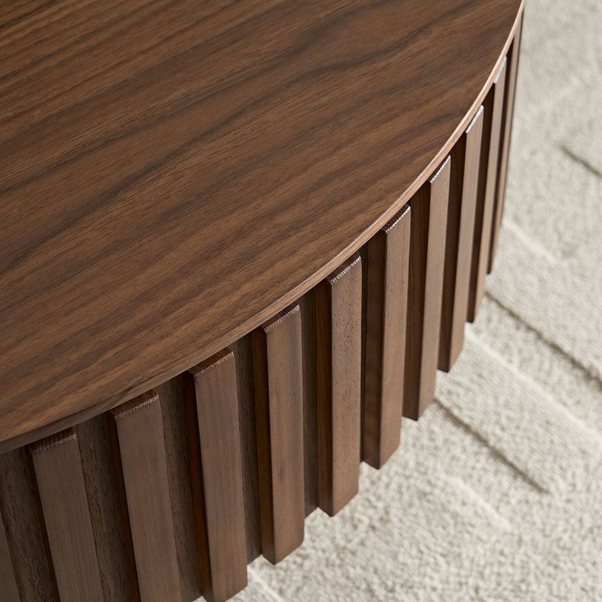 Back. TinyHomie - 31 Inch Round Coffee Table With Storage Sturdy Pedestal Walnut For Apartment - Brown.