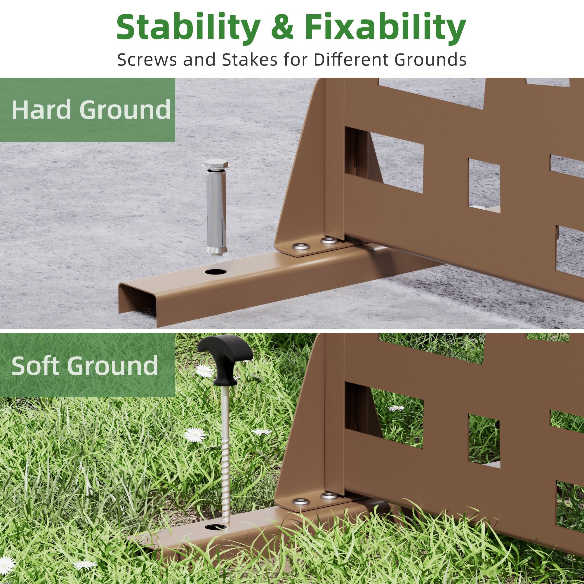 Stability & Fixability  
Screws and Stakes for Different Grounds  

Hard Ground  

Soft Ground