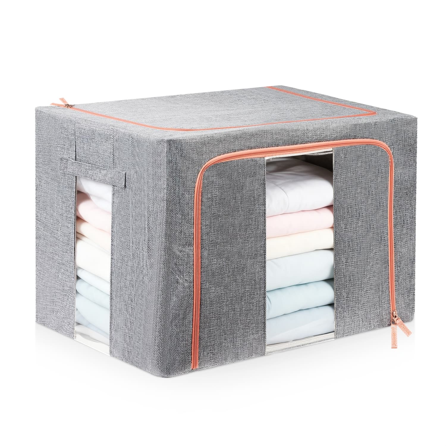 Garnen - Closet Organizers and Storage Bins with Lids Under Bed Storage Containers, Cotton Linen Organization & Cube Storage Bag - Gray
