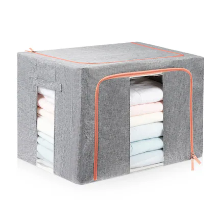Front. Garnen - Closet Organizers and Storage Bins with Lids Under Bed Storage Containers, Cotton Linen Organization & Cube Storage Bag - Gray.