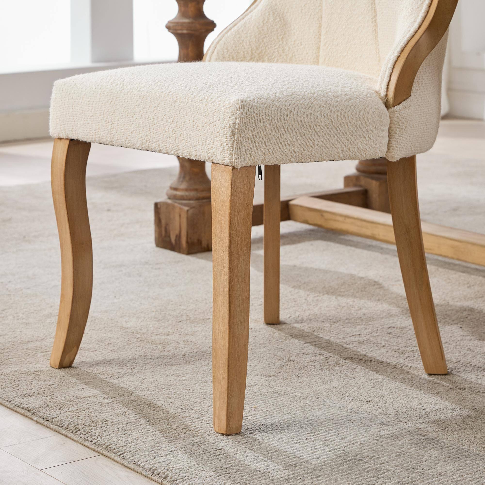 Alt View 8. GOODSILO - Mid-Century Modern Upholstered Dining Chairs with Curved Wood Trim and Sculpted Legs, Set of Two in Neutral Beige Fabric - Beige.