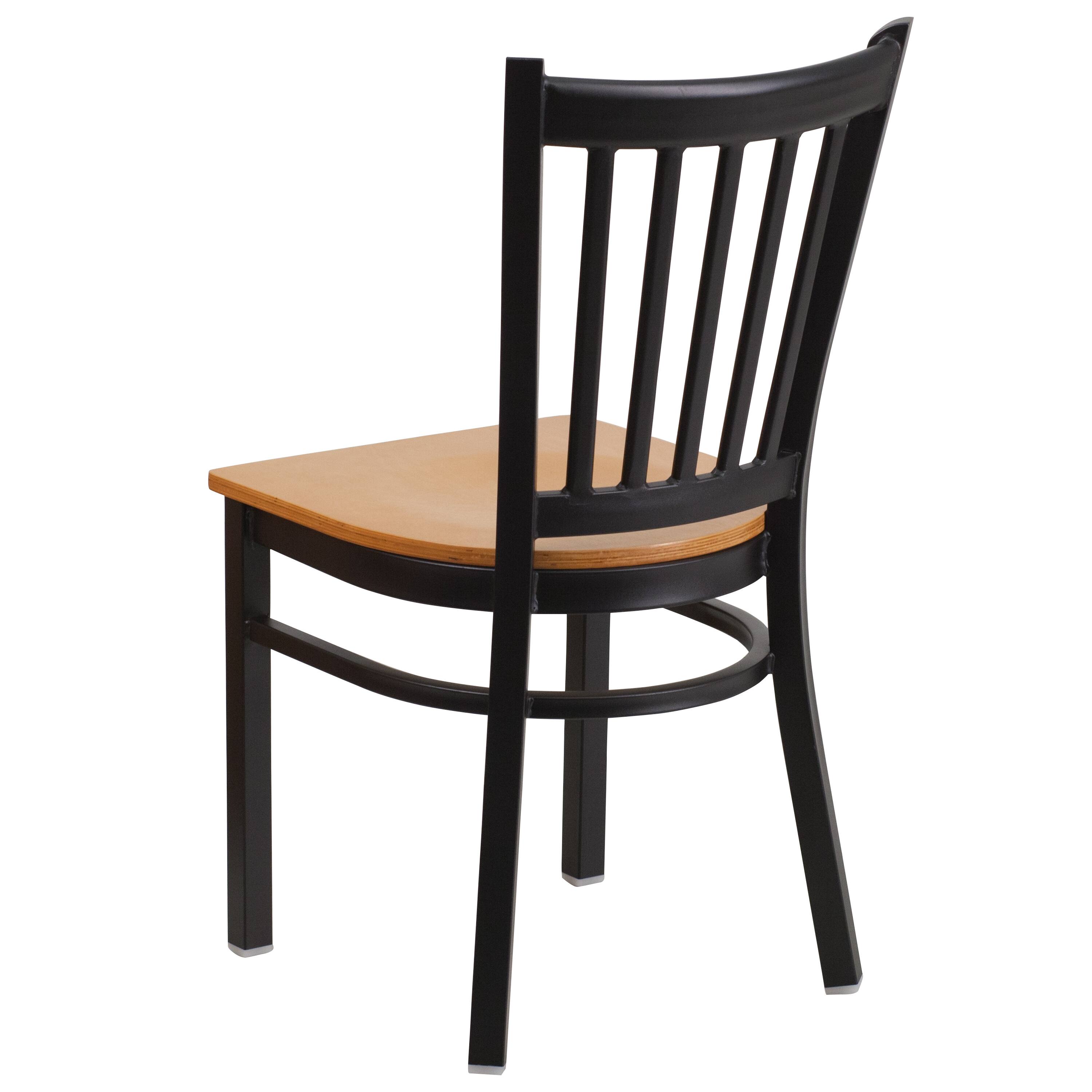 Alt View 5. Emma + Oliver - Vertical Back Metal Restaurant Dining Chair - Natural Wood Seat/Black Metal Frame.
