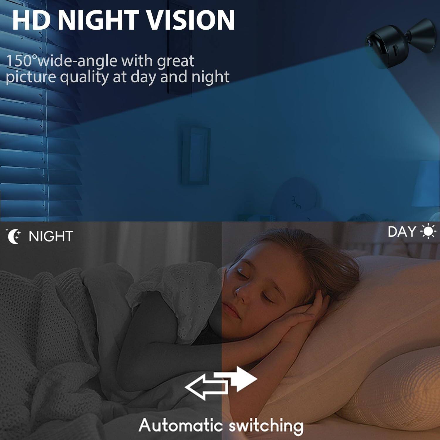 HD NIGHT VISION  
150° wide-angle with great picture quality at day and night  
Automatic switching  
NIGHT  
DAY