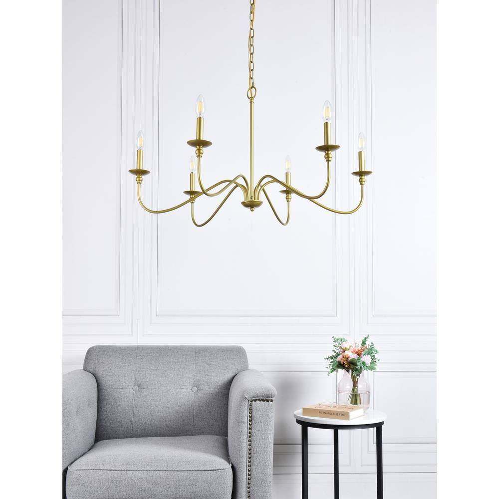 Angle. Living District - Rohan 6 lights brass chandelier - Brass.