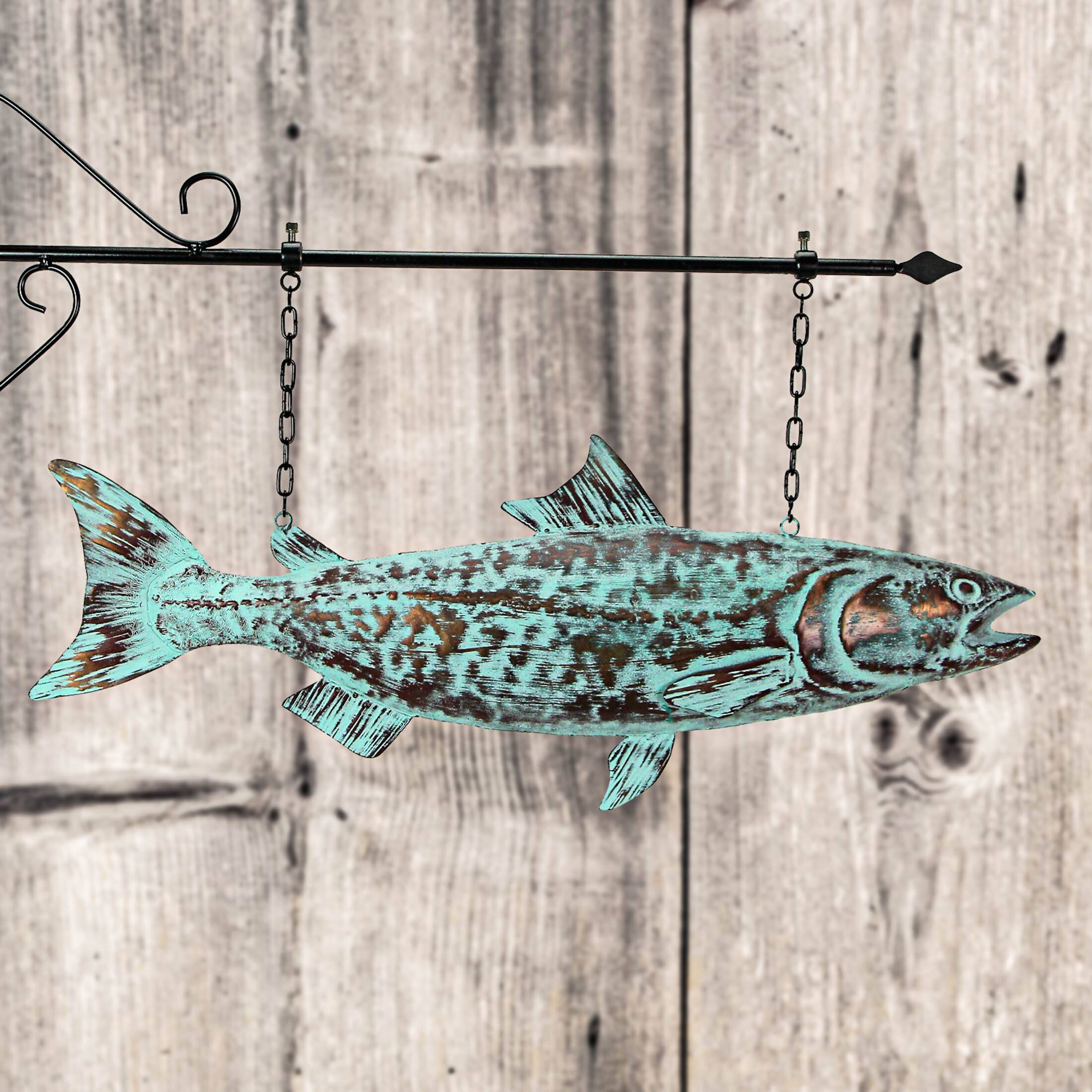 Alt View 3. Contrast Inc. - 30in Metal Salmon Hanging Wall Bracket Verdigris Copper Coastal Outdoor Decor - Multicolored.