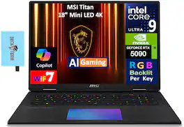 MSI - Titan Laptop 18 4K (Intel Ultra 9- 285HX, 64GB DDR5, 3 x 2TB SSD, Win 11 Pro) w/USB Hub - Core Black